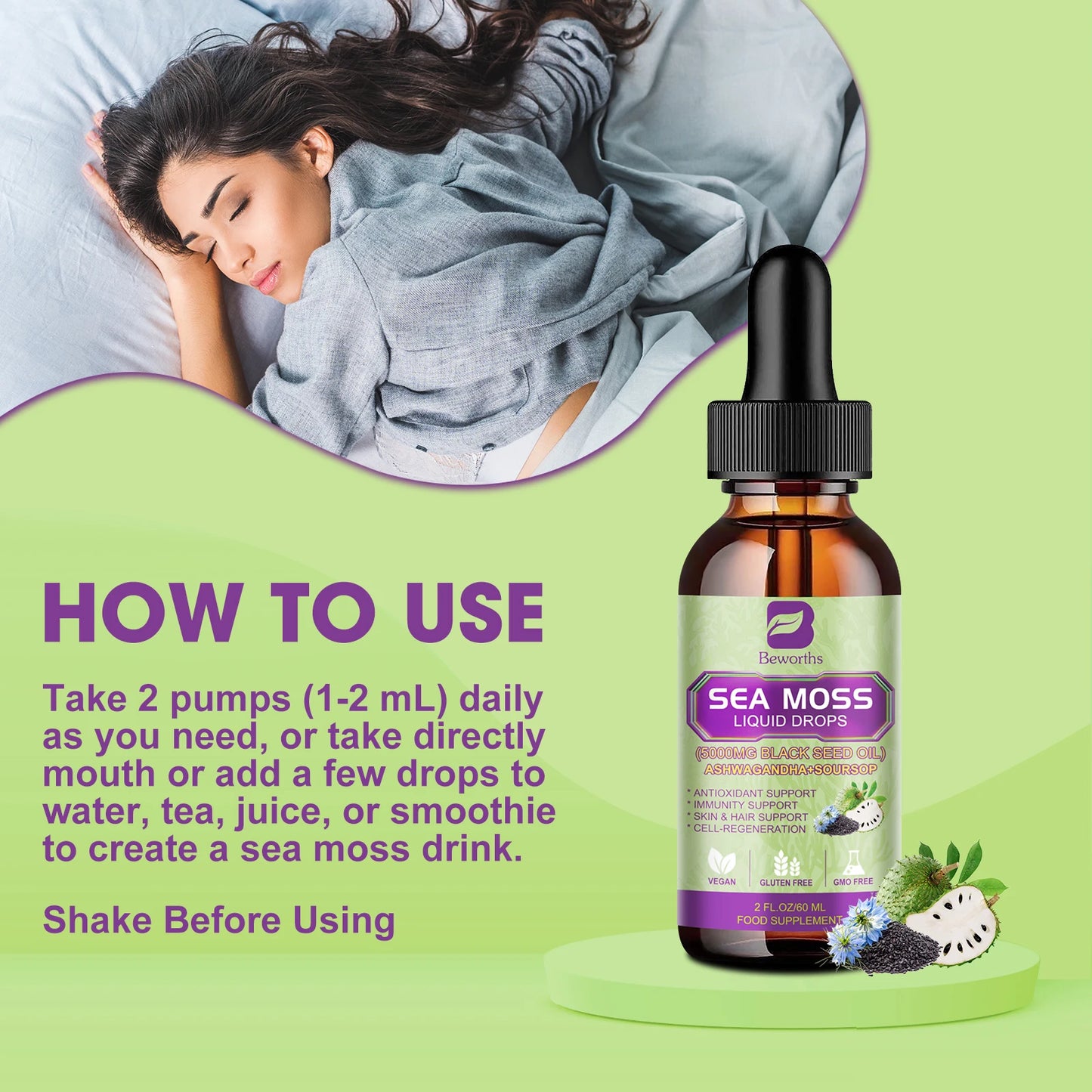 Sea Moss Extract Drops 60ML | Immune & Kidney Support | Digestive Health & Antioxidant Support