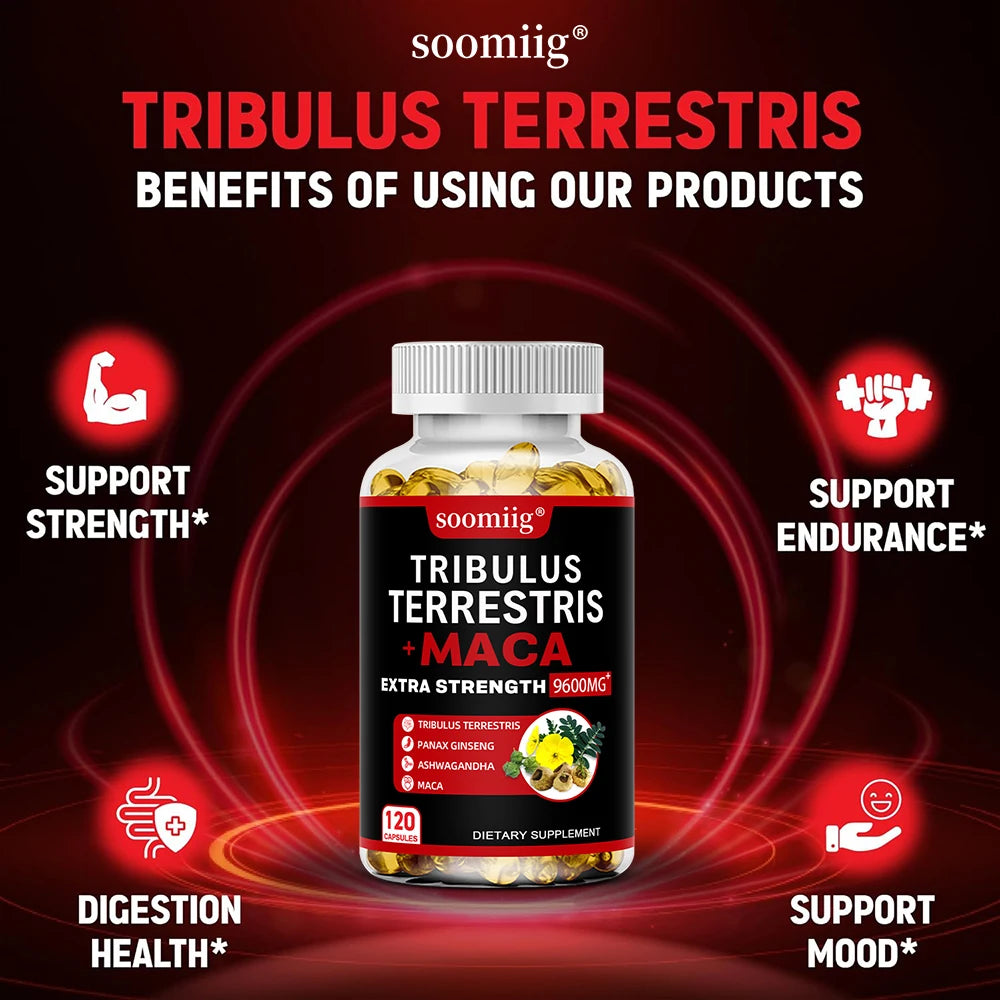 4-in-1 Tribulus Terrestris, Maca, Ginseng & Ashwagandha Capsules – 9600mg Daily Formula