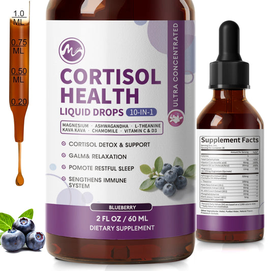Cortisol Balance Liquid Drops for Women – Stress Support, Mood, Focus & Sleep Aid – 10-in-1 Hormone Balance Formula